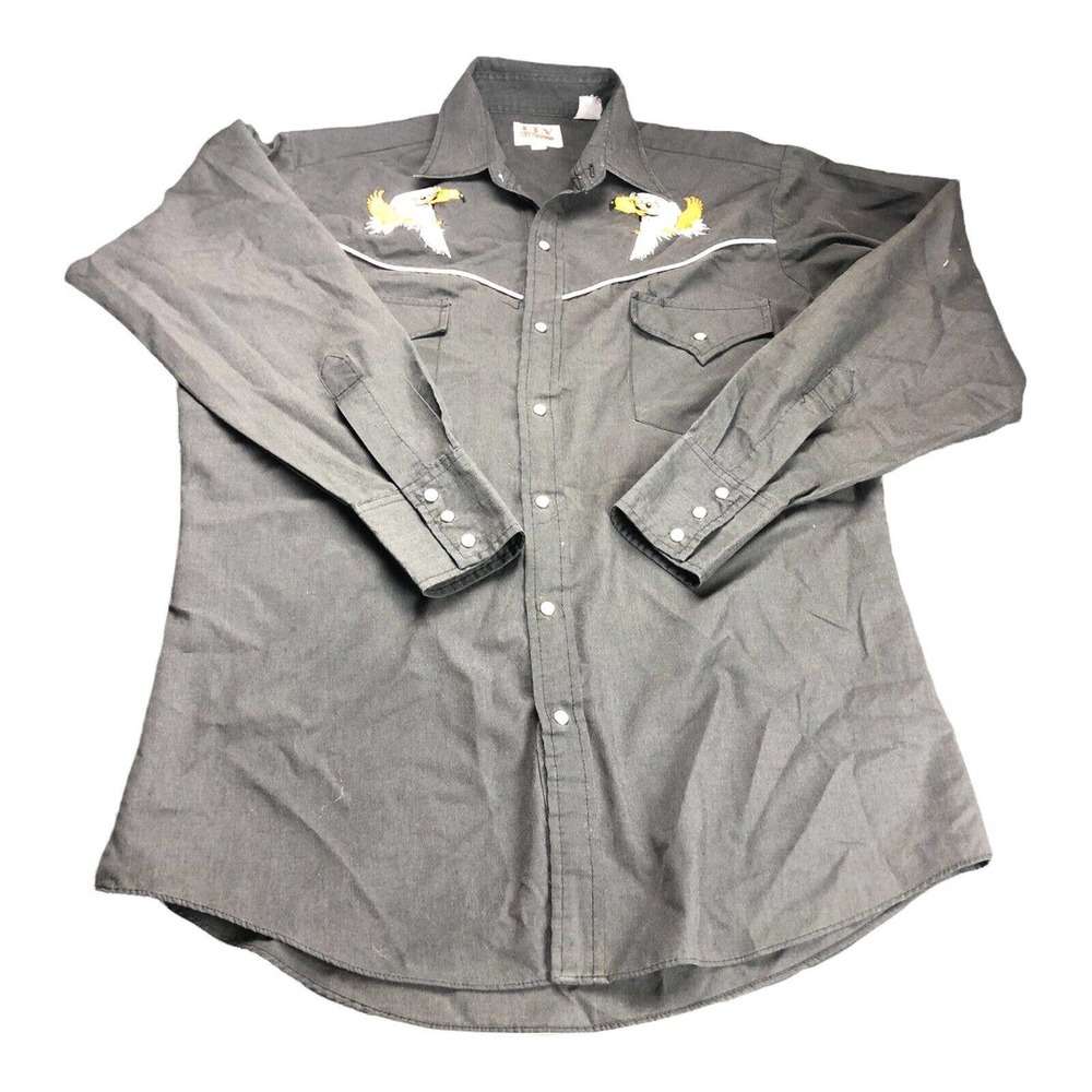 8868 Flying R Ranchwear Western Shirt BLACK EAGLE Long Sleeve Pearl Snap SZ MED